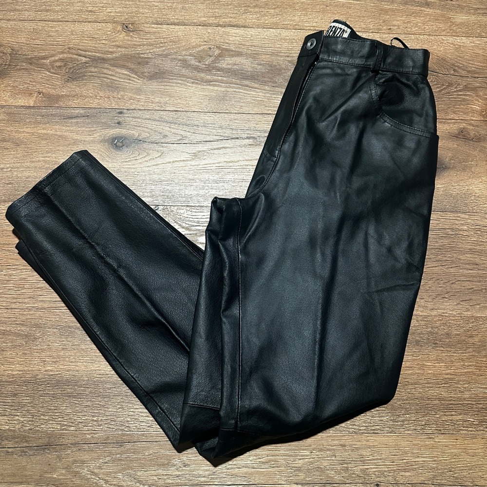 Vintage Forenza Black Leather Pants Women Size 8 High Waisted Tapered Trousers